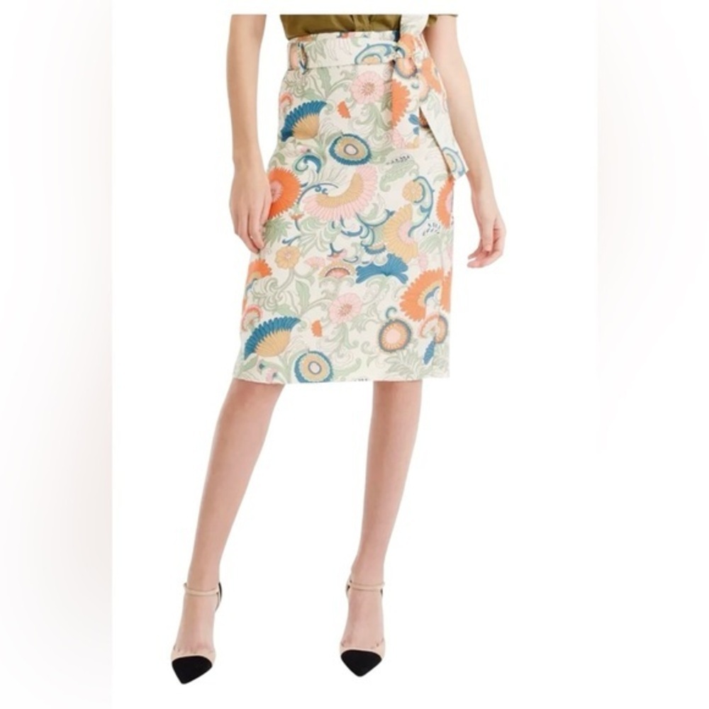 J. Crew Tie Waist Órnate Multicolor Retro Floral Skirt